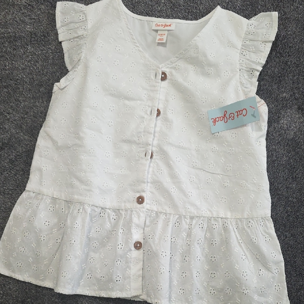 Cat & Jack White Eyelet Ruffle Top